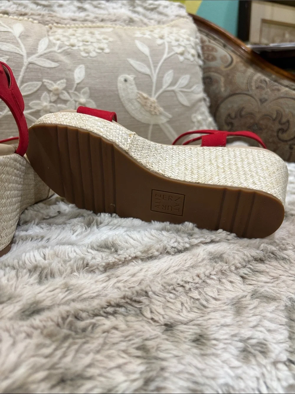 Naturalizer Red Wedge Sandals with Espadrille Platform